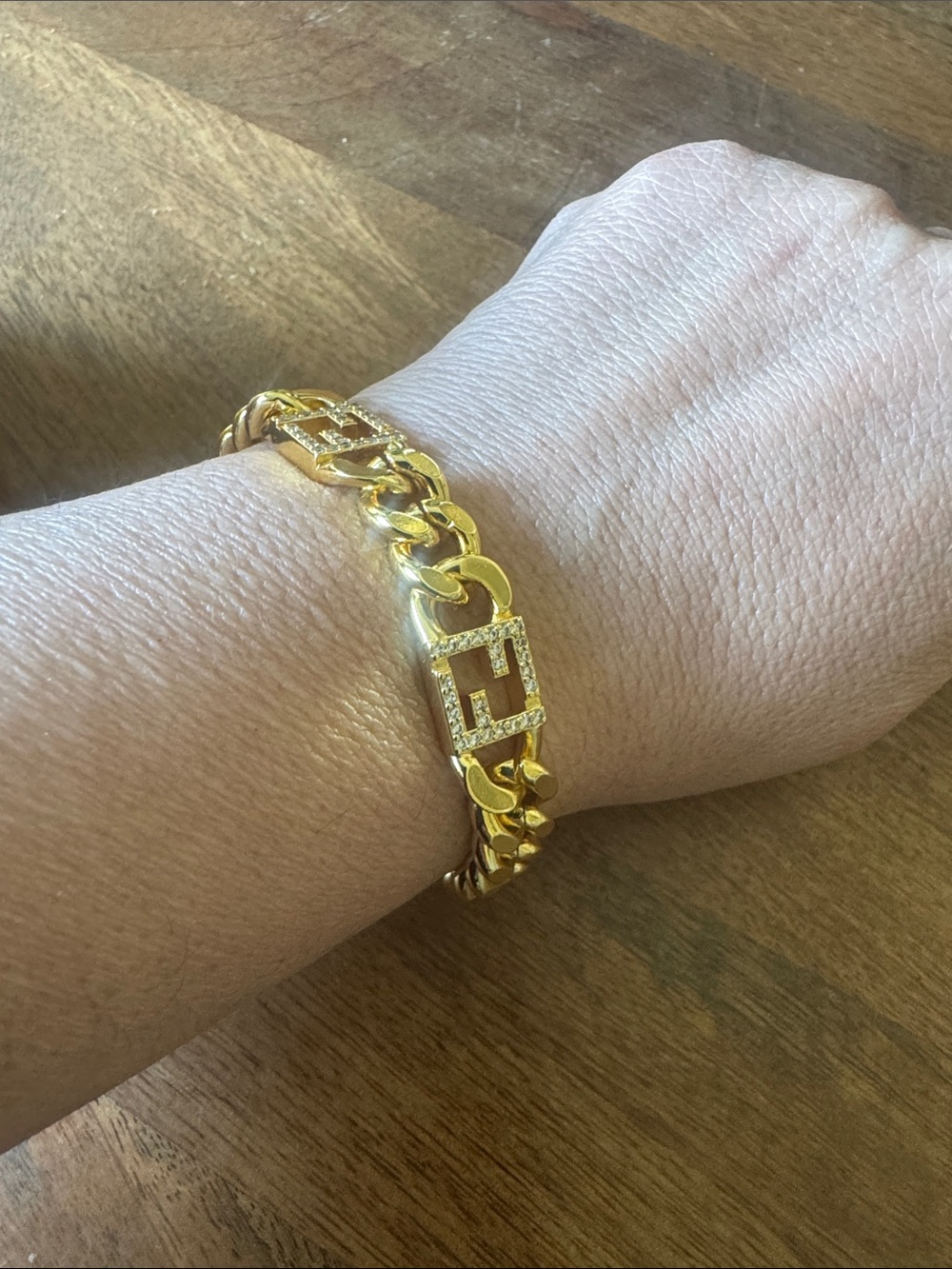 Fendi Gold Tone Logo Link Bracelet